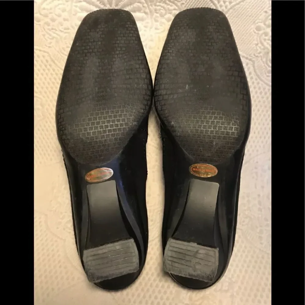 Stuart Weitzman black suede slip ons